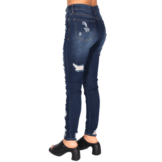 ALMOST FAMOUS Womens Bottoms S / Dark Blue / 26-27 ALMOST FAMOUS -  High-Rise Destructed Skinny Jeans