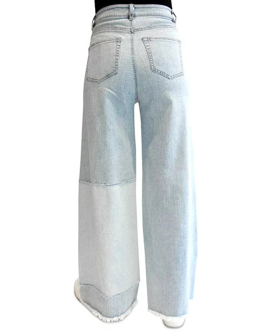 ALMOST FAMOUS Womens Bottoms S / Blue ALMOST FAMOUS -  High-Rise Patchwork Wide-Leg Jeans