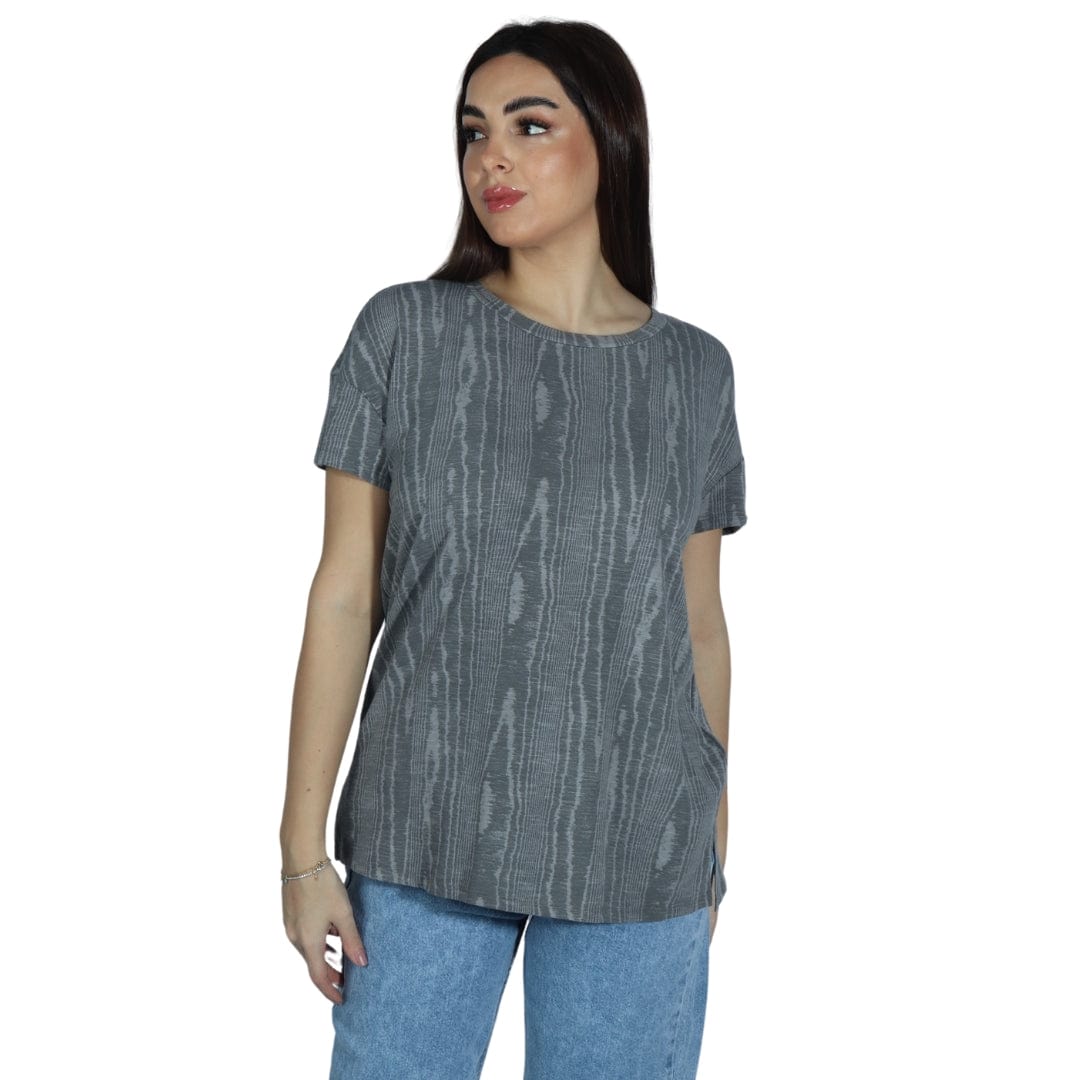 AMBRIELLE Womens Tops M / Grey AMBRIELLE - All Over Pattern T-Shirt