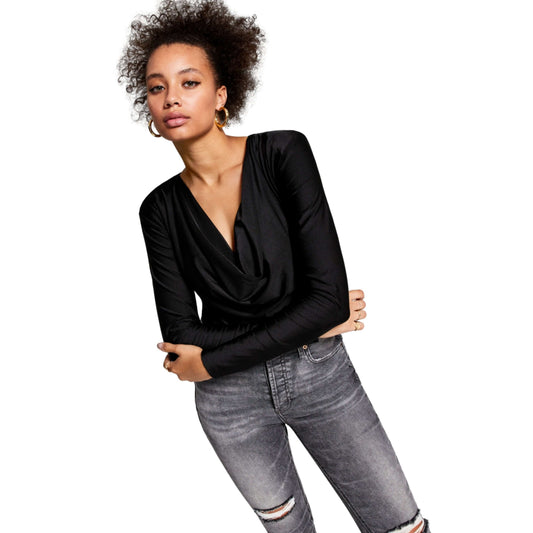 AND NOW THIS Womens Tops XS / Black AND NOW THIS -  Slinky Cowl Neck Knit Bodysuit