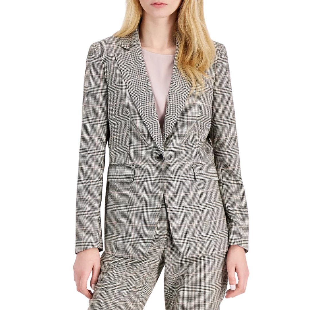 ANNE KLEIN Womens Jackets L / Multi-Color ANNE KLEIN - Glen Plaid Notched Collar Jacket