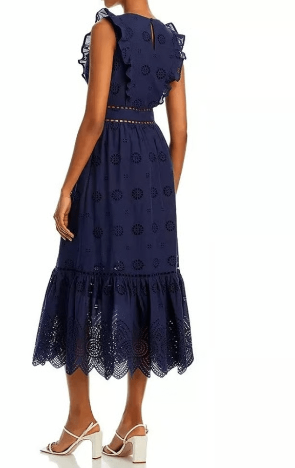 AQUA Womens Dress AQUA - Cotton Sleeveless Eyelet Midi Dress