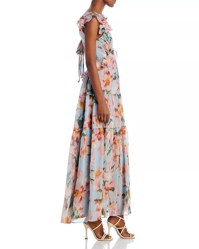 AQUA Womens Dress M / Multi-Color AQUA - Floral Print Ruffle Maxi Dress