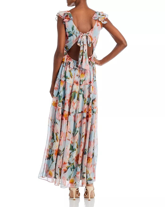 AQUA Womens Dress M / Multi-Color AQUA - Floral Print Ruffle Maxi Dress