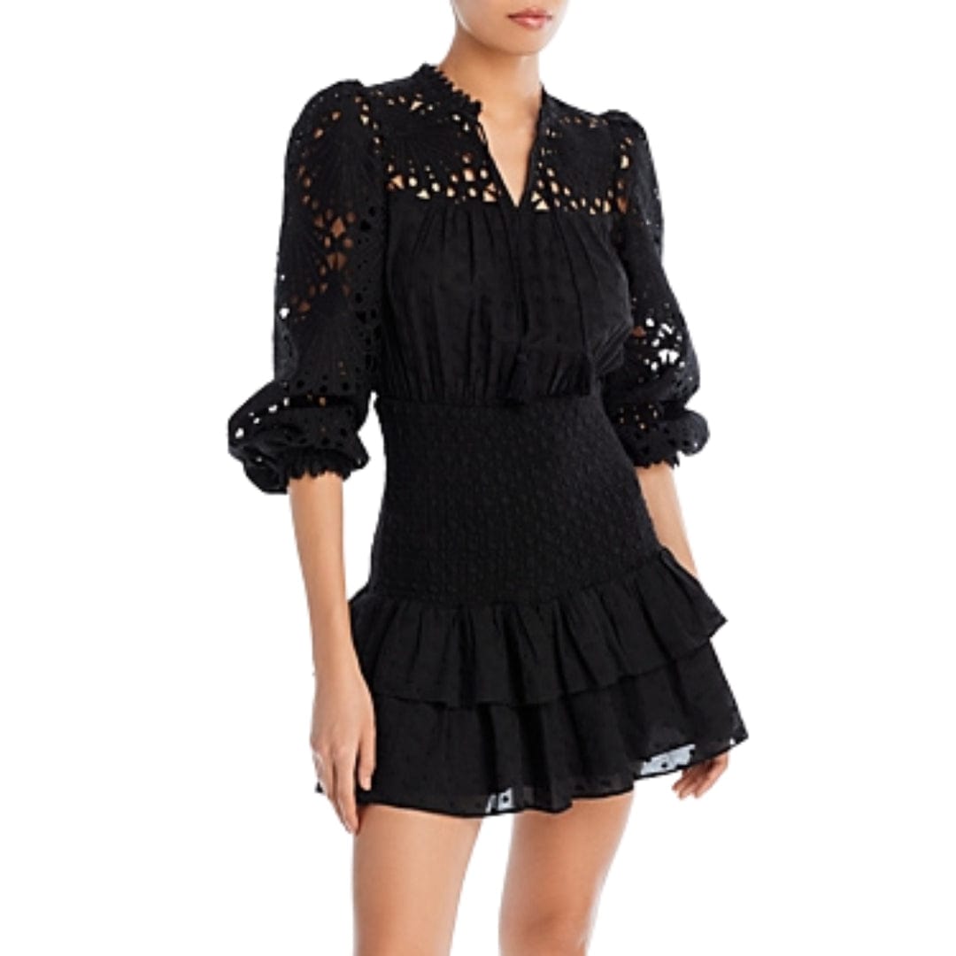 AQUA Womens Dress S / Black AQUA - Smocked Eyelet Short Dress