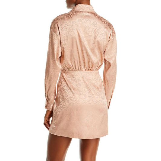 AQUA Womens Dress XS / Beige AQUA - Women's Satin Printed Short Dress