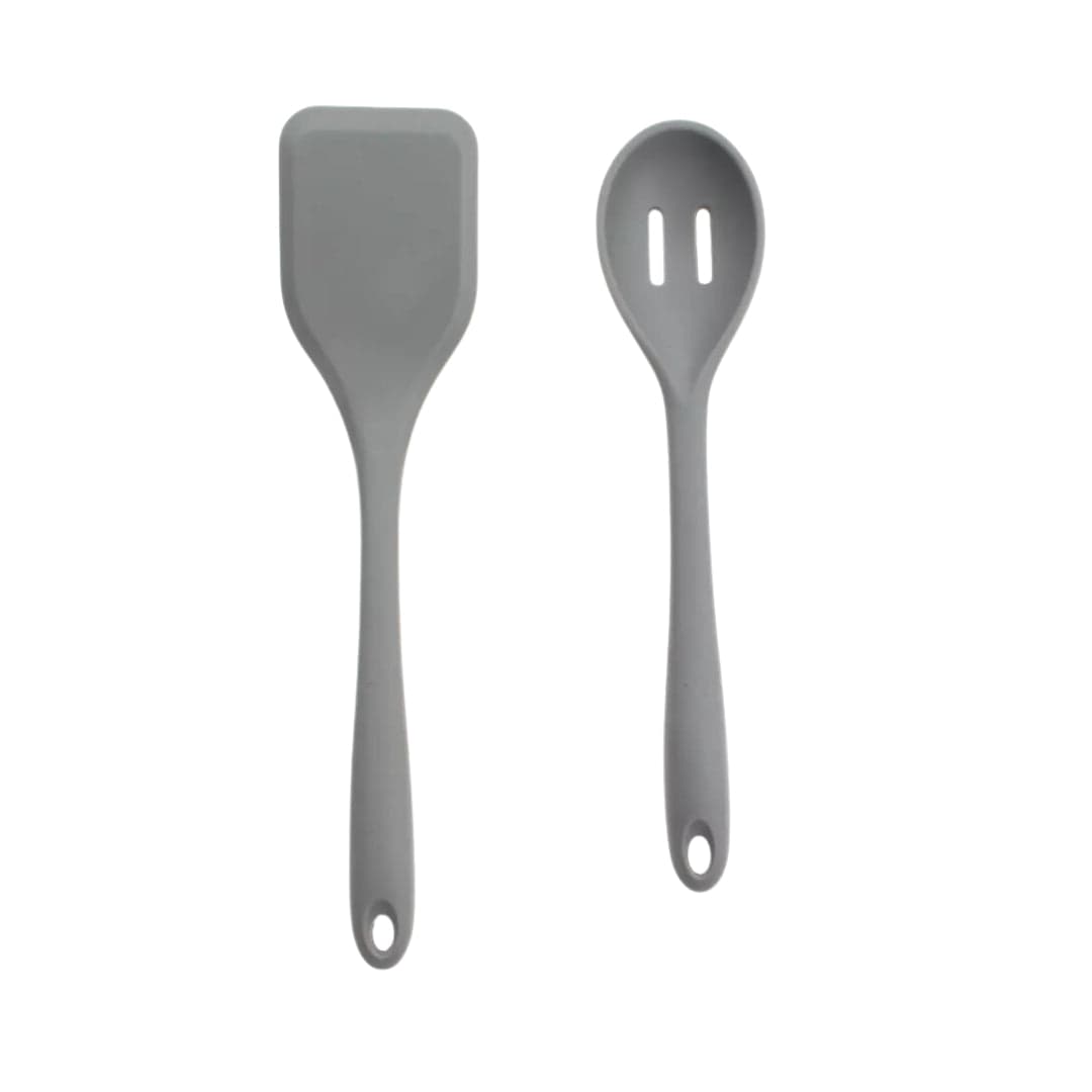 AR+COOK Kitchenware Grey AR+COOK - 2 Piece Silicone Solid Turner and Slotted Spoon Set