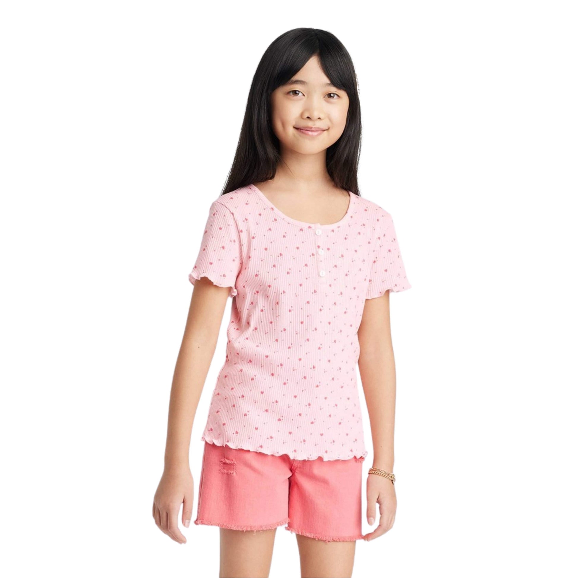 ART CLASS Girls Tops XL / Pink ART CLASS - Short Sleeve Henley T-Shirt