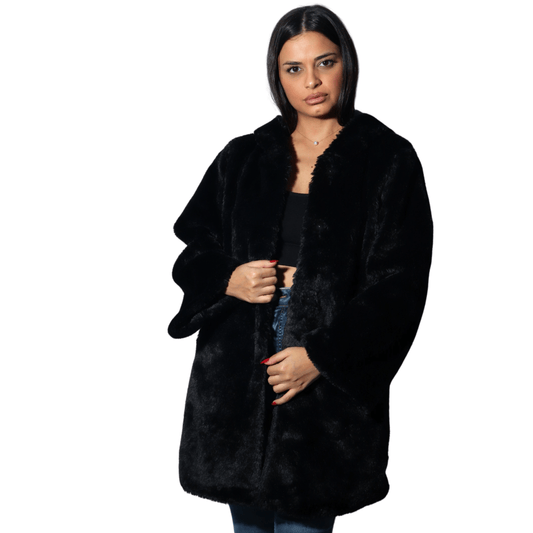 ART LOVE Womens Jackets S / Black ART LOVE - Hooded faux fur jacket