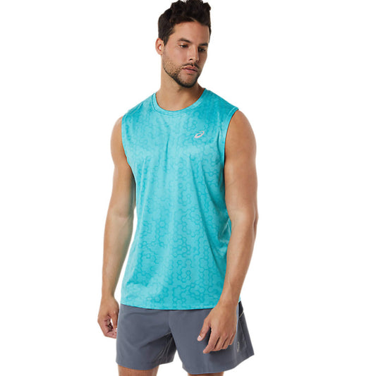 ASICS Mens sports M / Blue ASICS - Sleeveless Printed Top