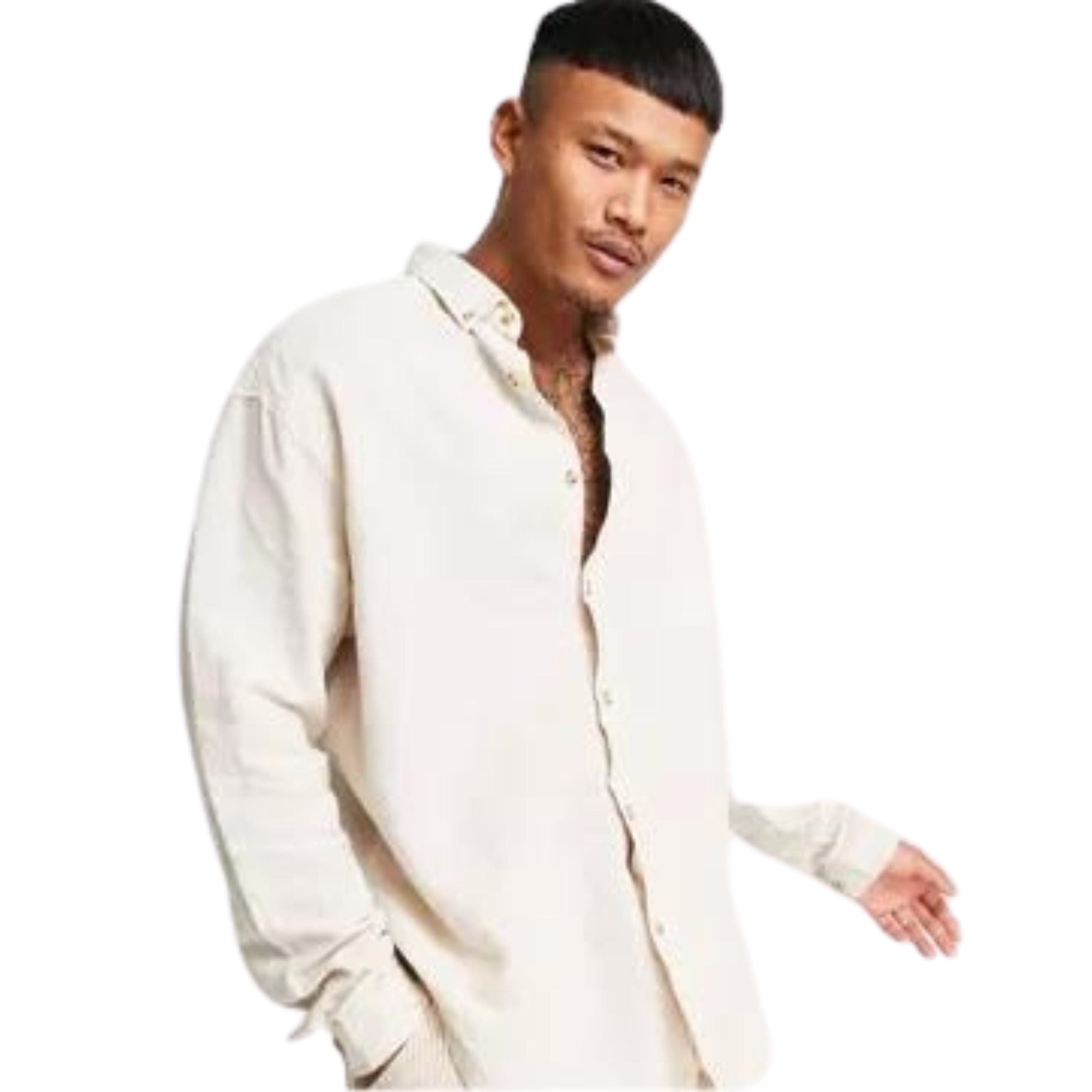 ASOS Mens Tops XXXL / Off-White ASOS -  90s Oversized Linen Shirt In Ecru