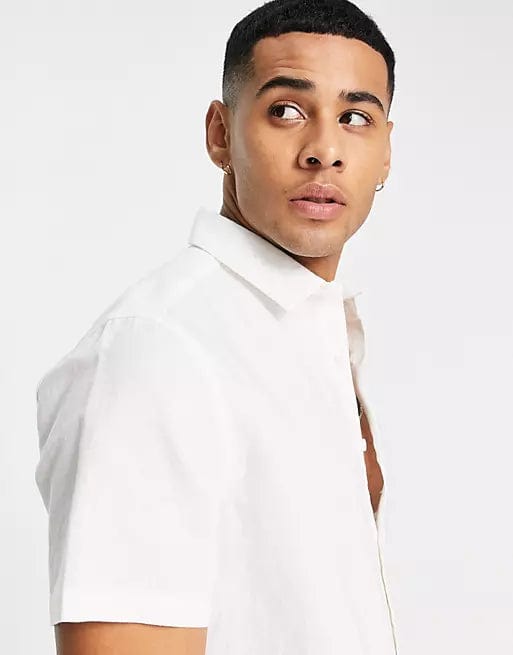 ASOS Mens Tops M Long Tall / White ASOS - Regular Smart Linen Shirt