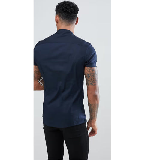 ASOS Mens Tops ASOS - Stretch Skinny Shirt With Grandad Collar