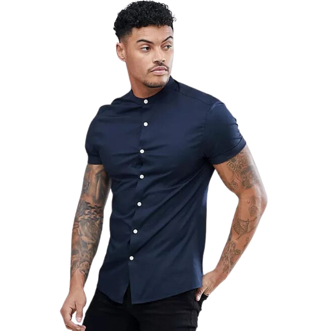 ASOS Mens Tops ASOS - Stretch Skinny Shirt With Grandad Collar