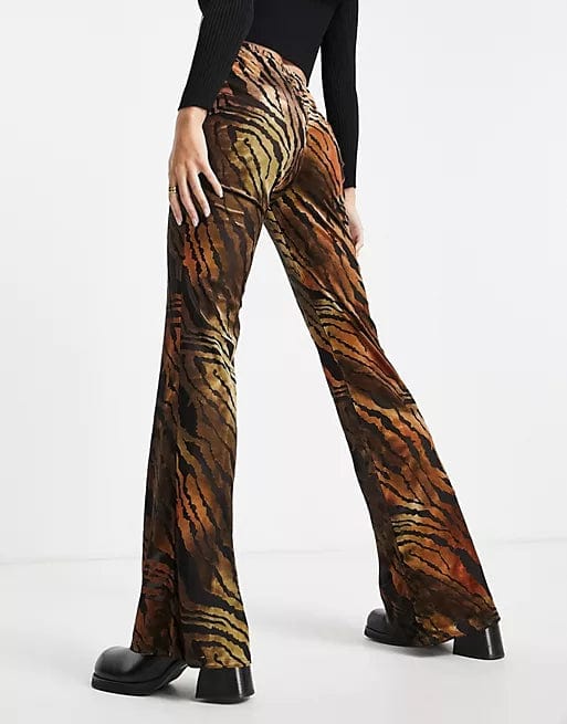 ASOS Womens Bottoms ASOS - Tall Flare Trouser In Semi-Sheer Burnout Animal