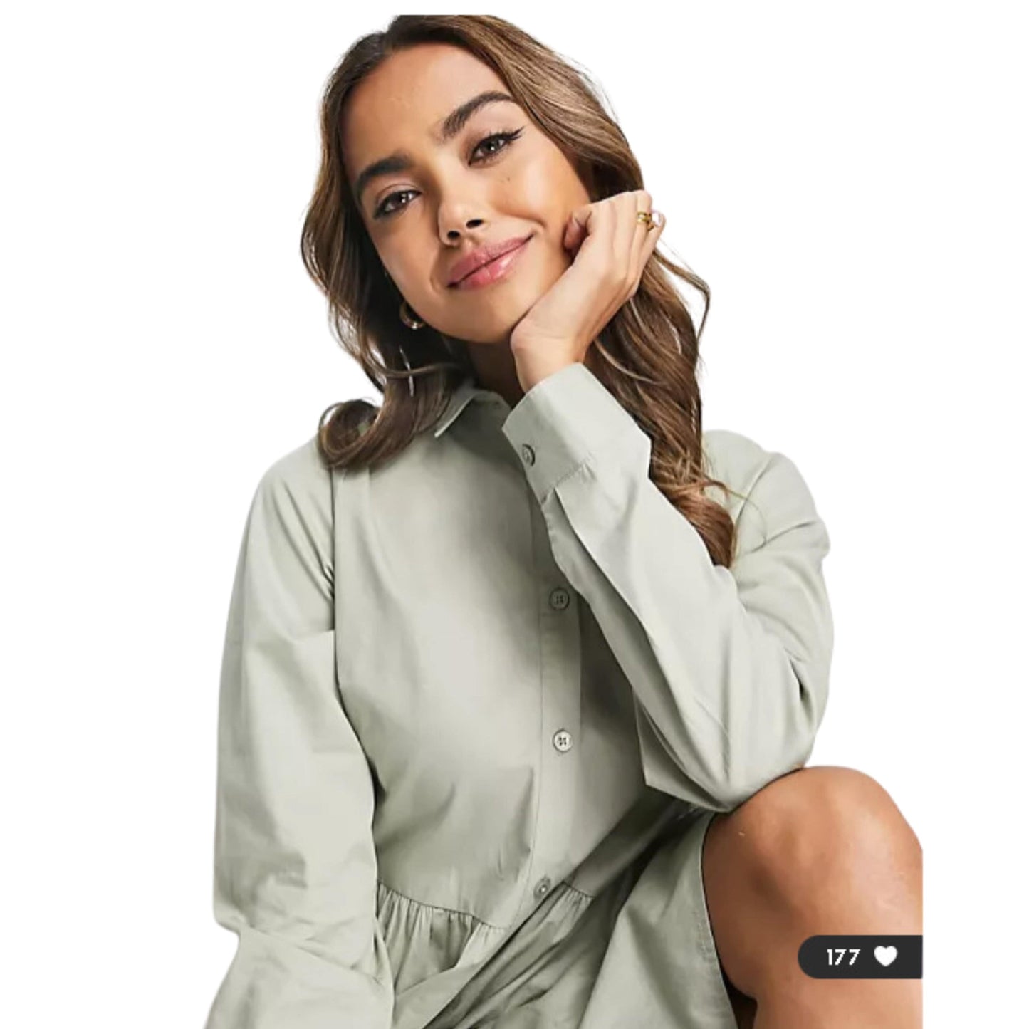 ASOS Womens Dress S / Green ASOS -  cotton mini smock shirt dress