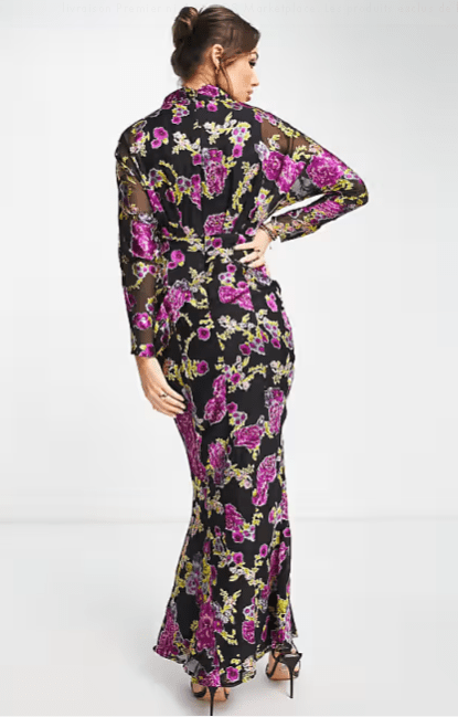 ASOS Womens Dress S / Multi-Color ASOS -  Floral Printed Maxi Dress With Batwing Sleeve And Wrap Waist