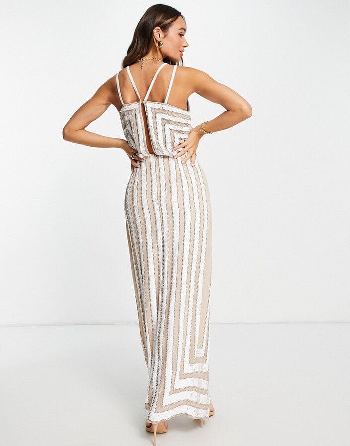 ASOS Womens Dress S / Beige ASOS - Linear Embellished Dress