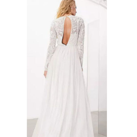 ASOS Womens Dress XS / White ASOS - Maxi U-Neck Long Sleeves Long Wedding Dresses