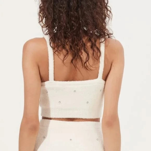 ASTR Womens Tops M / White ASTR - Embellished Sweater Crop Top