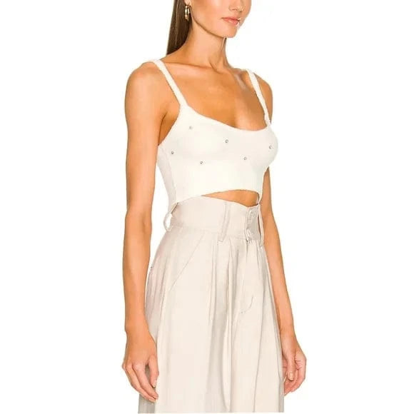 ASTR Womens Tops M / White ASTR - Embellished Sweater Crop Top