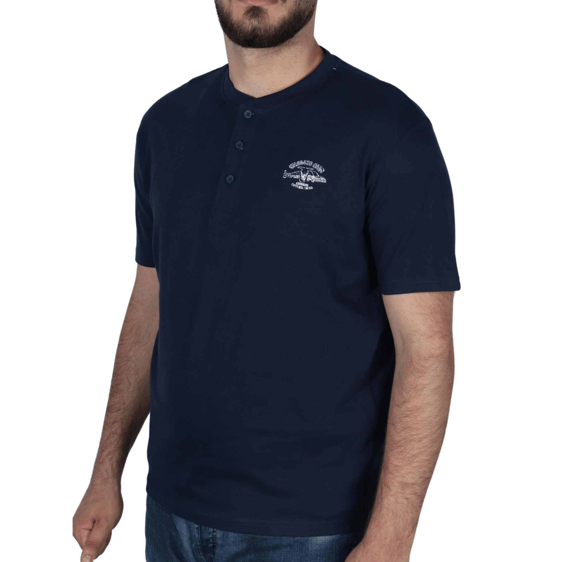 ATLAS FOR MEN Mens Tops M / Navy ATLAS FOR MEN - Buttins Round Neck Design T-Shirt