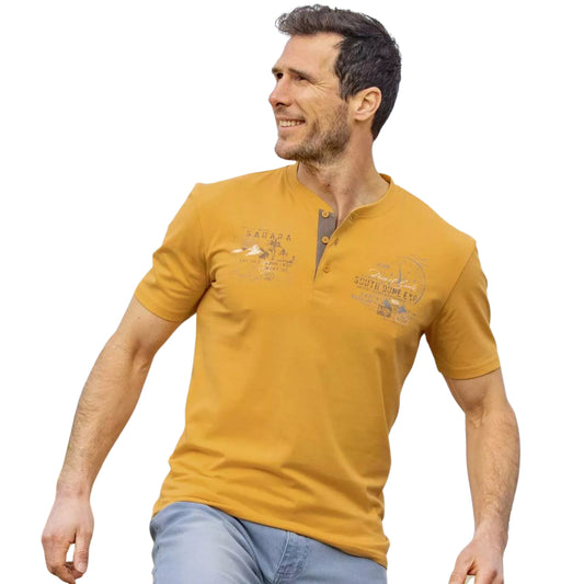 ATLAS FOR MEN Mens Tops XXXXL / Yellow ATLAS FOR MEN - Button up solid cotton t-shirt