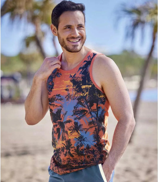ATLAS FOR MEN Mens Tops XXXXL / Orange ATLAS FOR MEN - Printed Design Sleeveles T-Shirt