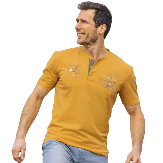 ATLAS FOR MEN - Button up solid cotton t-shirt