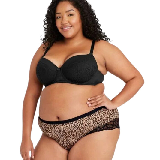 AUDEN Womens Underwear XXXXL / Multi-color AUDEN - Women's Leopard Print Plus Size Micro Briefs with Lace Trim