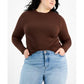 AVETO Womens Tops XXXXL / Brown AVETO - Plus Size Mock Neck Long-Sleeve Top