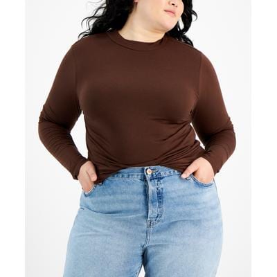 AVETO Womens Tops XXXXL / Brown AVETO - Plus Size Mock Neck Long-Sleeve Top