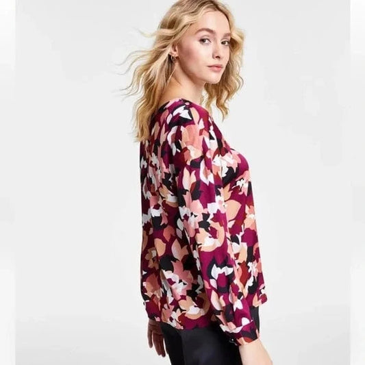 BAR III Womens Tops BAR III - Abstract Floral-Print Top