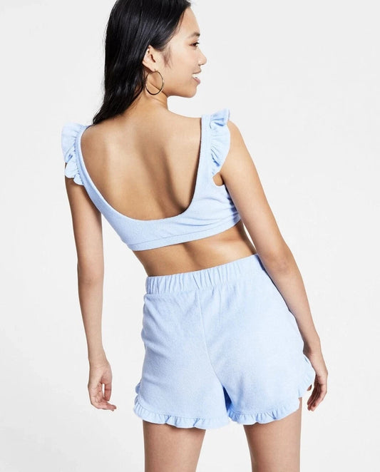 BAR III Womens Tops XL / Blue BAR III - Ruffled Terry Bralette Crop Top