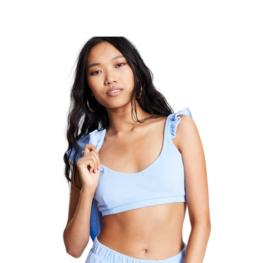 BAR III Womens Tops XL / Blue BAR III - Ruffled Terry Bralette Crop Top
