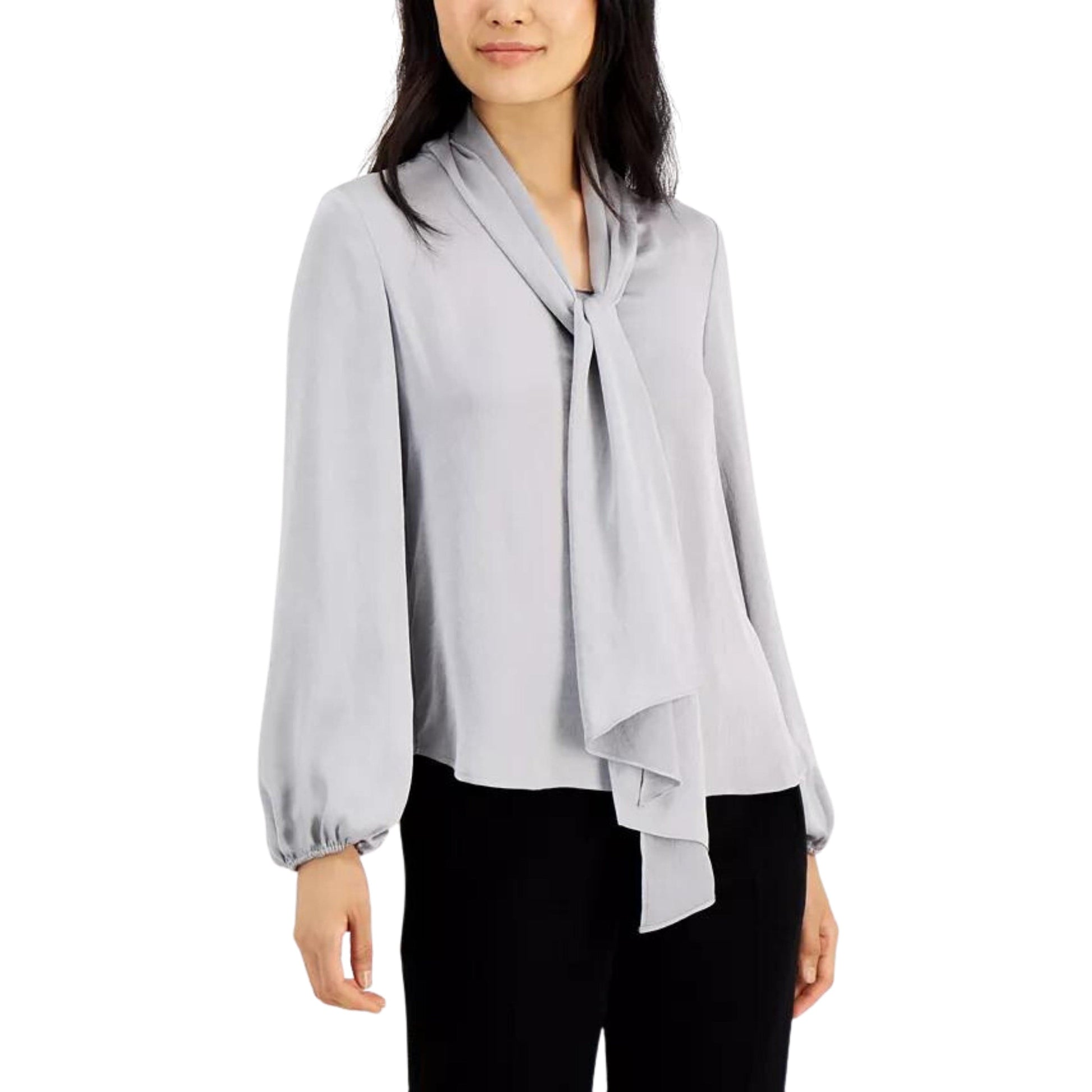 BAR III Womens Tops XXS / Grey BAR III - Tie Neck Cinched Sleeve Blouse