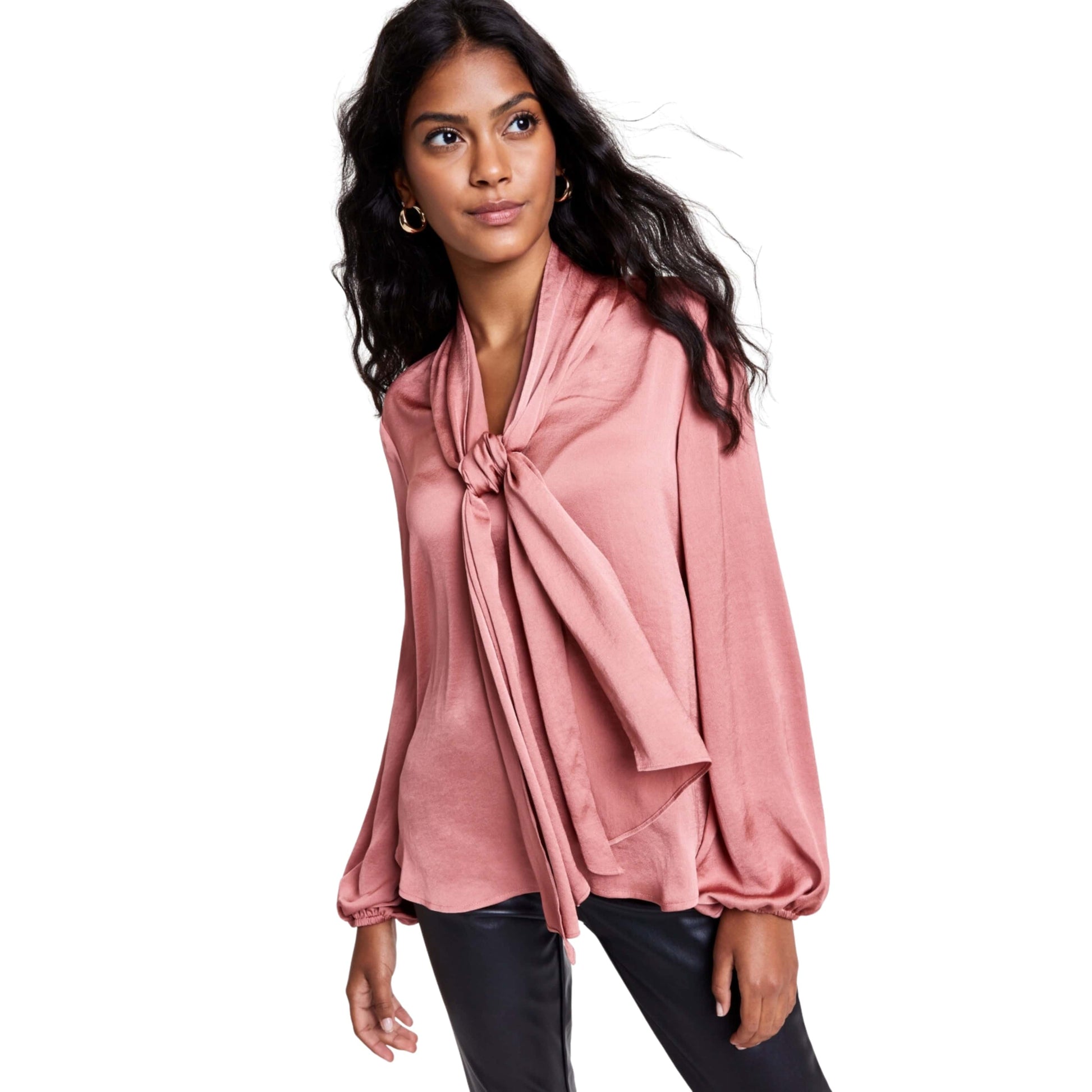 BAR III Womens Tops XXS / Pink BAR III - Tie Neck Cinched Sleeve Blouse