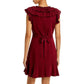 BCBG Womens Dress L / Red BCBG - Chiffon Ruffled Fit & Flare Dress