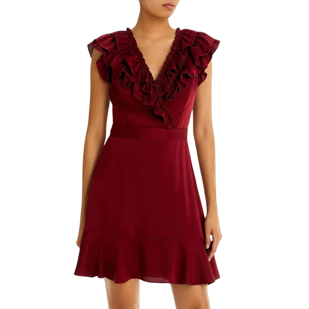 BCBG Womens Dress L / Red BCBG - Chiffon Ruffled Fit & Flare Dress