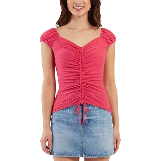 BCX Womens Tops M / Pink BCX -  Cap-Sleeve Drawstring-Front Top