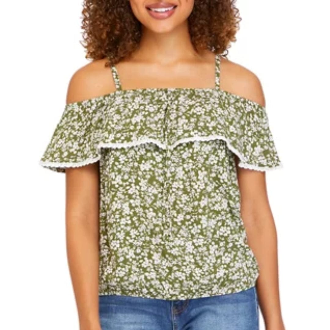 BCX Womens Tops XL / Green BCX - Off the Shoulder Trim Top