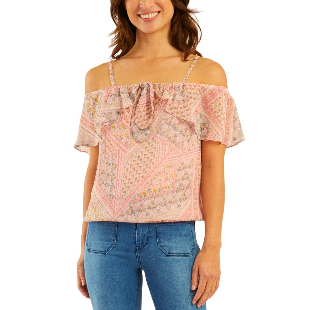 BCX Womens Tops XS / Multi-Color BCX - Ruffled Cold Shoulder Top