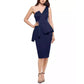 BETSY & ADAM Womens Dress M / Navy BETSY & ADAM - One-Shoulder Peplum Sheath midi Dress