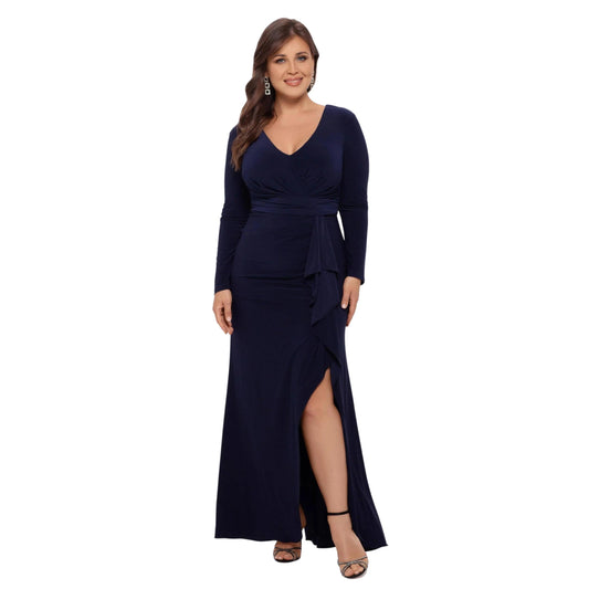 BETSY & ADAM Womens Dress XXL / Navy BETSY & ADAM - Plus Size V-Neck Gown