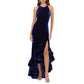 BETSY & ADAM Womens Dress M / Dark blue BETSY & ADAM - Slit Ruffled Velvet Dress