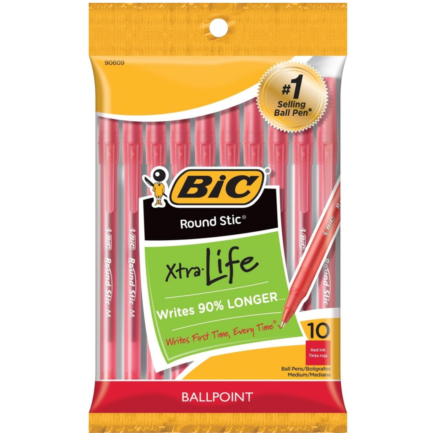 BIC Stationery Pink BIC - Round Stic Xtra Life Ballpoint Pen Medium Point (1.0mm) Red 10 Count