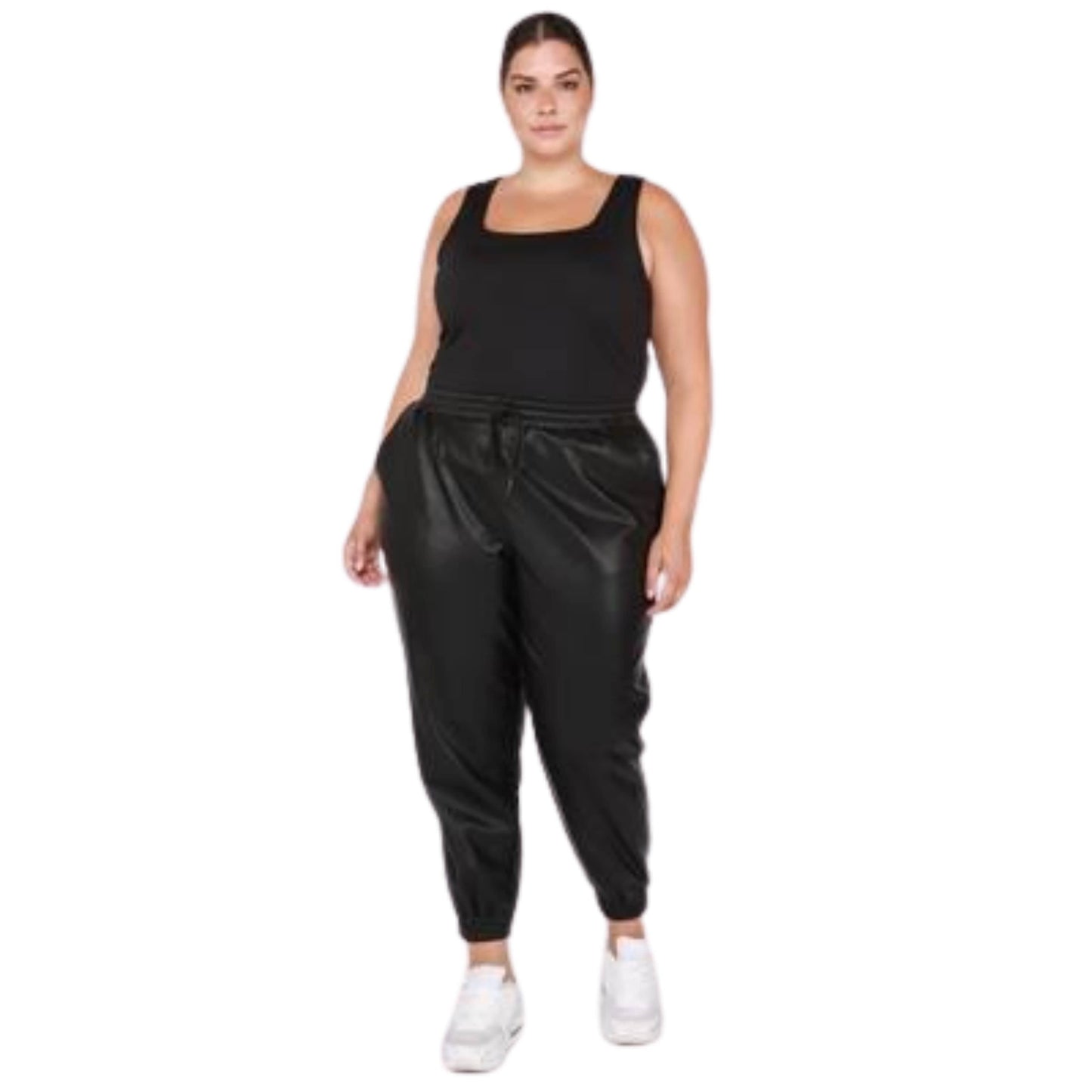 BLACK TAPE Womens Bottoms XL / Black BLACK TAPE - Plus Size High-Rise Faux-Leather Joggers