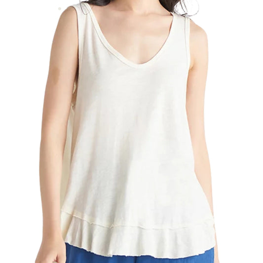 BLACK TAPE Womens Tops XS / White BLACK TAPE - Women's Raw-Edge Layered-Hem Cotton Tank Top