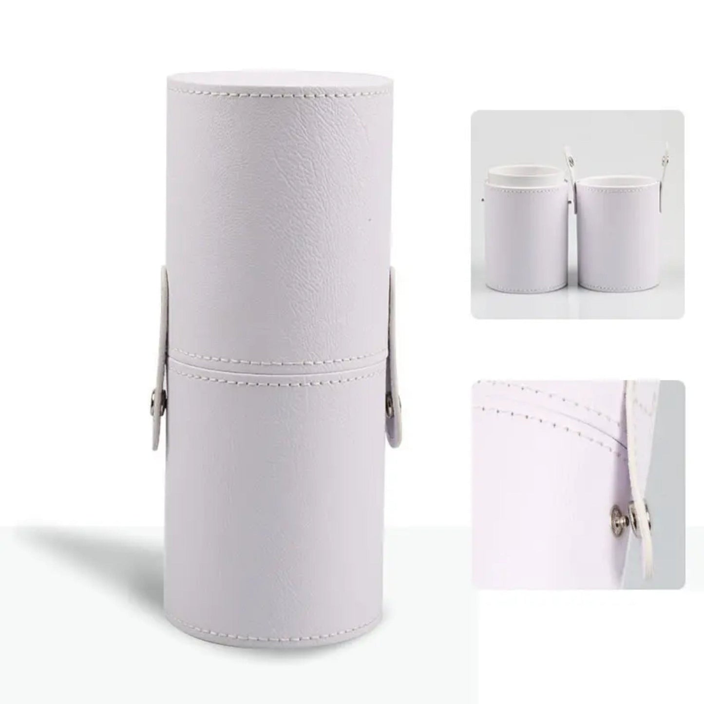 Leather Makeup Brush Case Organizer Cosmetic Holder Make Up Brush Cup Cylinder Storage Bag With Lid