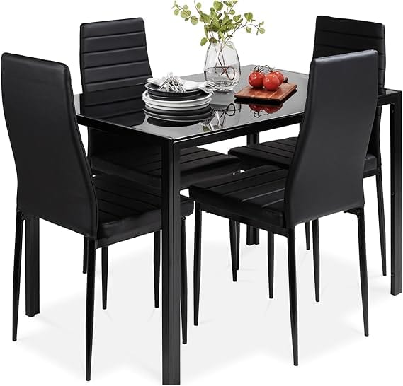 BRANDS & BEYOND Furniture Black Dining Table Set with 4 Chairs Dining Room